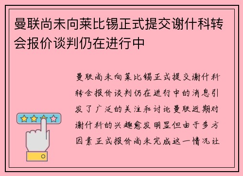 曼联尚未向莱比锡正式提交谢什科转会报价谈判仍在进行中